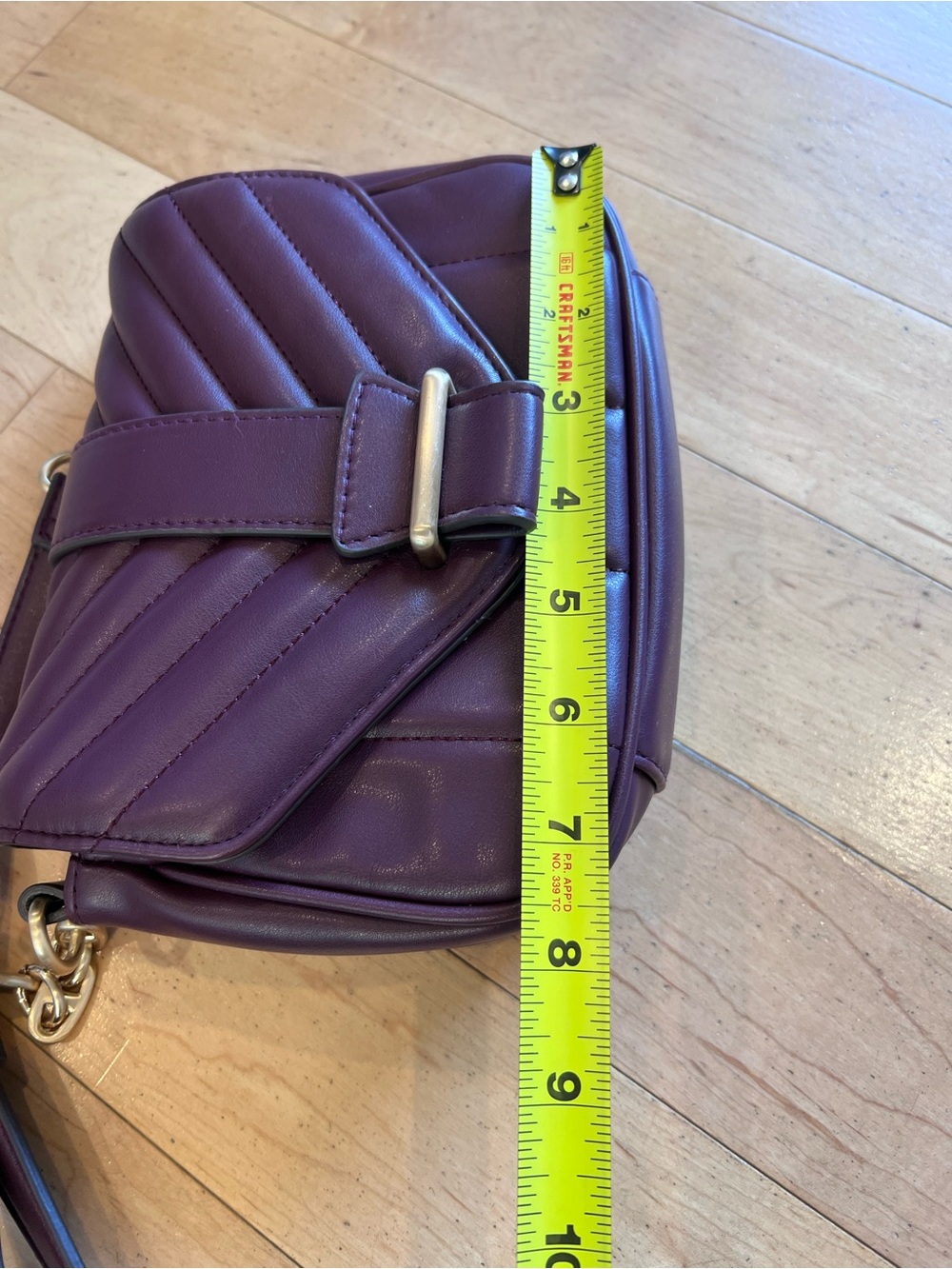 Purple Quilted Chevron Crossbody Bag Gold Chain Strap Plum Small Minimalist Chic - Picture 14 of 16